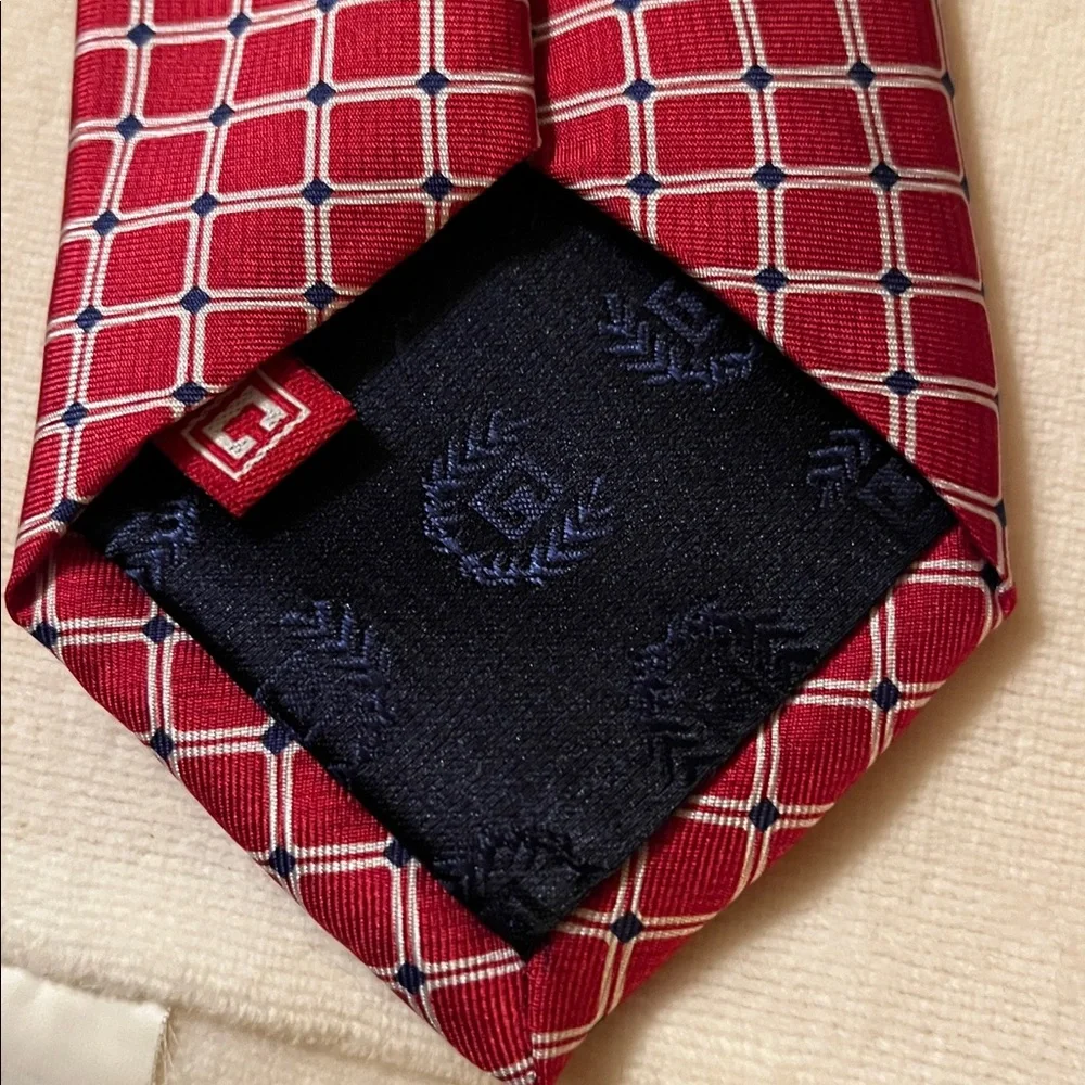 Chaps boy’s CLIP ON silk tie red navy white windowpane handmade worn 1X EUC